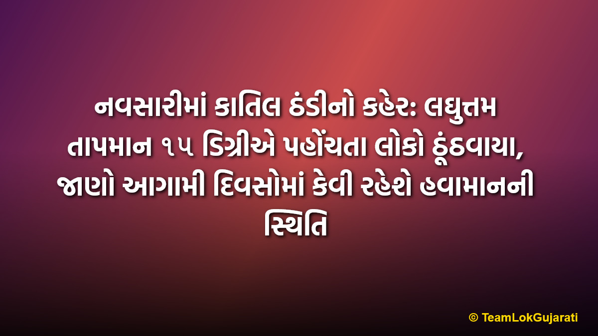 નવસારીમાં કાતિલ ઠંડીનો કહેર: લઘુત્તમ તાપમાન ૧૫ ડિગ્રીએ પહોંચતા લોકો ઠૂંઠવાયા, જાણો આગામી દિવસોમાં કેવી રહેશે હવામાનની સ્થિતિ | Cold Wave Grips Navsari As Temperature Drops To 15 Degrees Humidity Peaks At 93 Percent