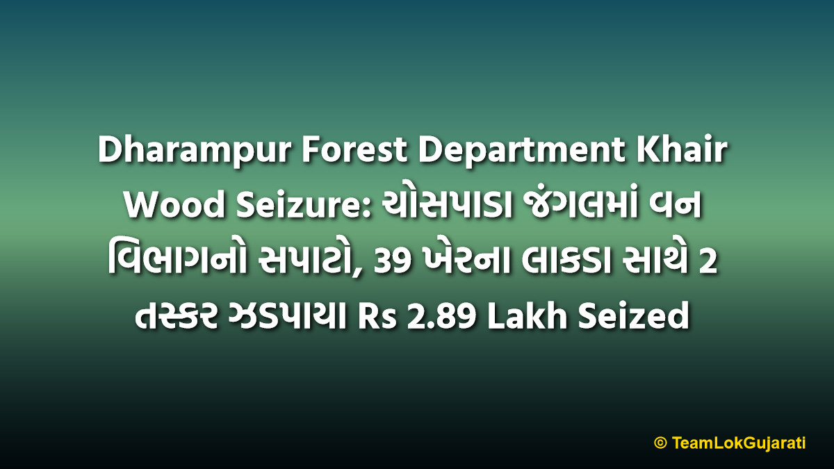 Dharampur Forest Department Khair Wood Seizure: ચોસપાડા જંગલમાં વન વિભાગનો સપાટો, 39 ખેરના લાકડા સાથે 2 તસ્કર ઝડપાયા Rs 2.89 Lakh Seized | Dharampur Forest Department Khair Wood Seizure
