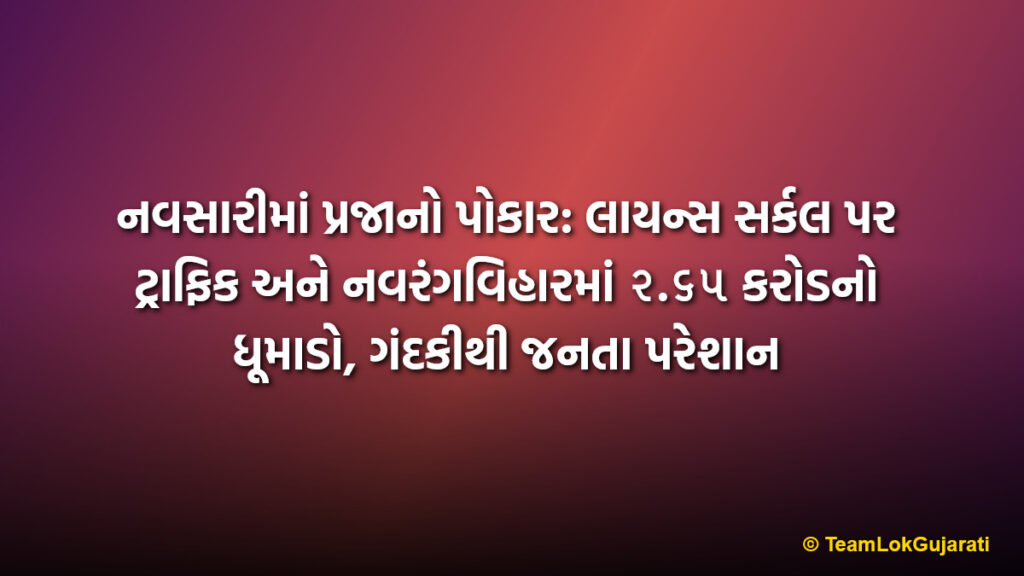 નવસારીમાં પ્રજાનો પોકાર: લાયન્સ સર્કલ પર ટ્રાફિક અને નવરંગવિહારમાં ૨.૬૫ કરોડનો ધૂમાડો, ગંદકીથી જનતા પરેશાન | Public Outcry In Navsari: Traffic Jams At Lions Circle, ₹2.65 Cr Waste At Navrangvihar And Garbage Issues