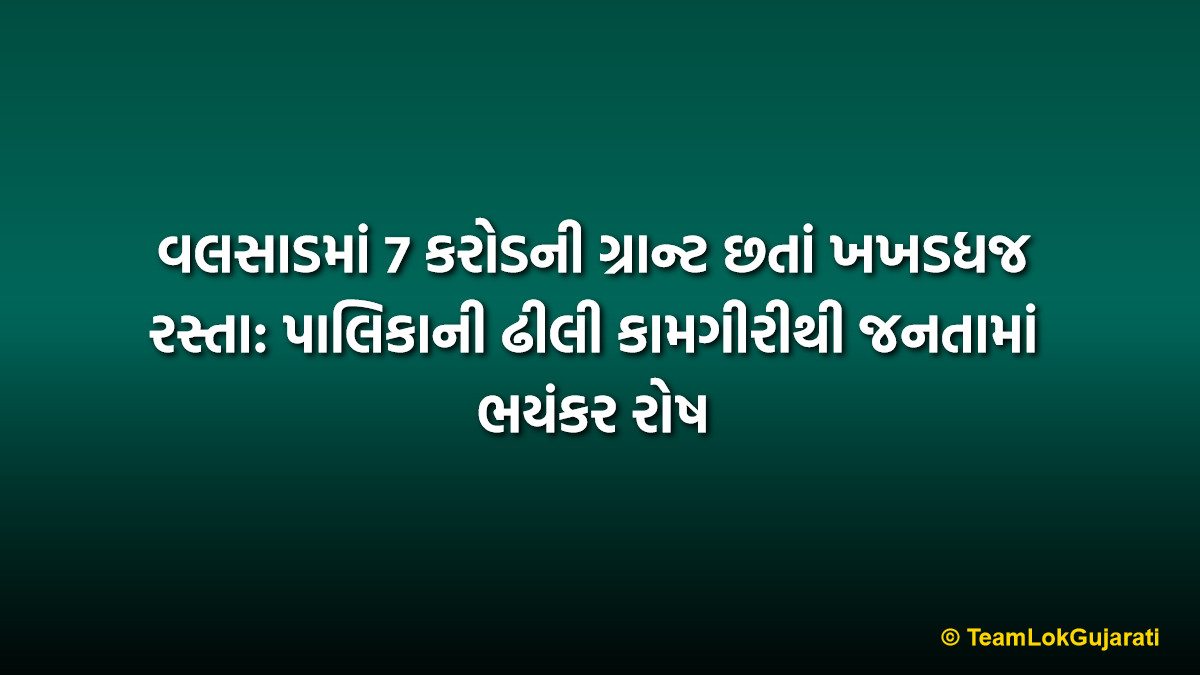 વલસાડમાં 7 કરોડની ગ્રાન્ટ છતાં ખખડધજ રસ્તા: પાલિકાની ઢીલી કામગીરીથી જનતામાં ભયંકર રોષ | Valsad Road Repair Grant Negligence: Frustrated Residents Wait for Rs 7 Crore Project Completion