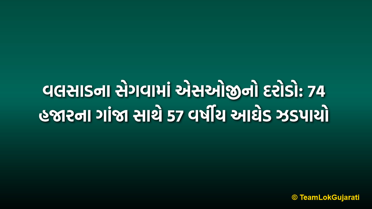 વલસાડના સેગવામાં એસઓજીનો દરોડો: 74 હજારના ગાંજા સાથે 57 વર્ષીય આઘેડ ઝડપાયો