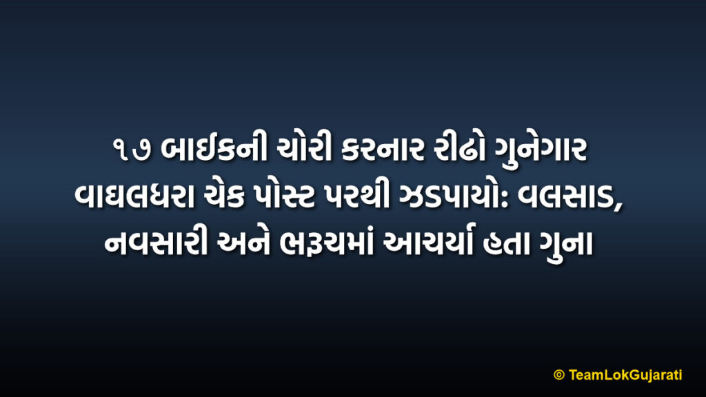૧૭ બાઈકની ચોરી કરનાર રીઢો ગુનેગાર વાઘલધરા ચેક પોસ્ટ પરથી ઝડપાયો: વલસાડ, નવસારી અને ભરૂચમાં આચર્યા હતા ગુના | Notorious Bike Thief Arrested At Vaghaladhara Check Post: 17 Bikes Stolen From Valsad Navsari and Bharuch